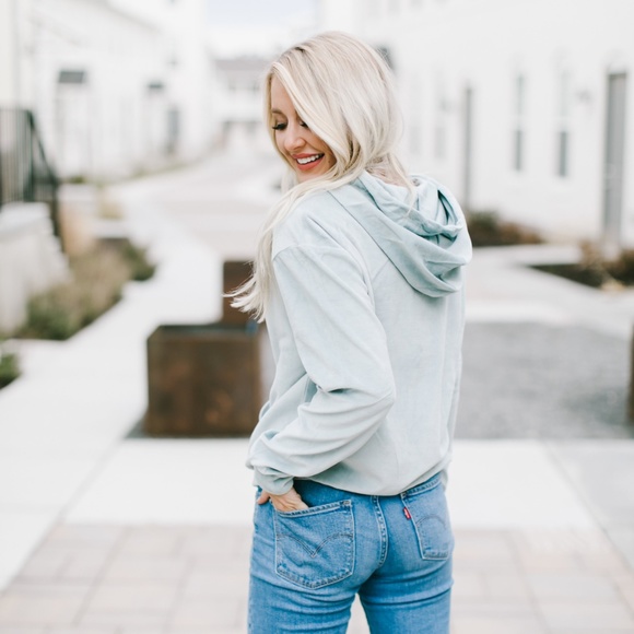 Light Blue Velvet Hoodie - Picture 3 of 3